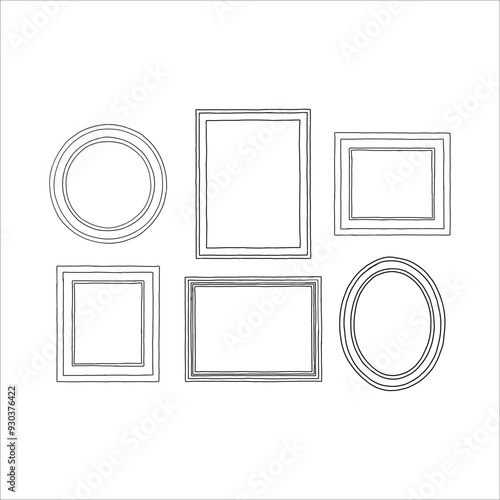 SIX PICTURE FRAMES, HAND DRAWING IN SIMPLE LINES, ONLY THE EDGE