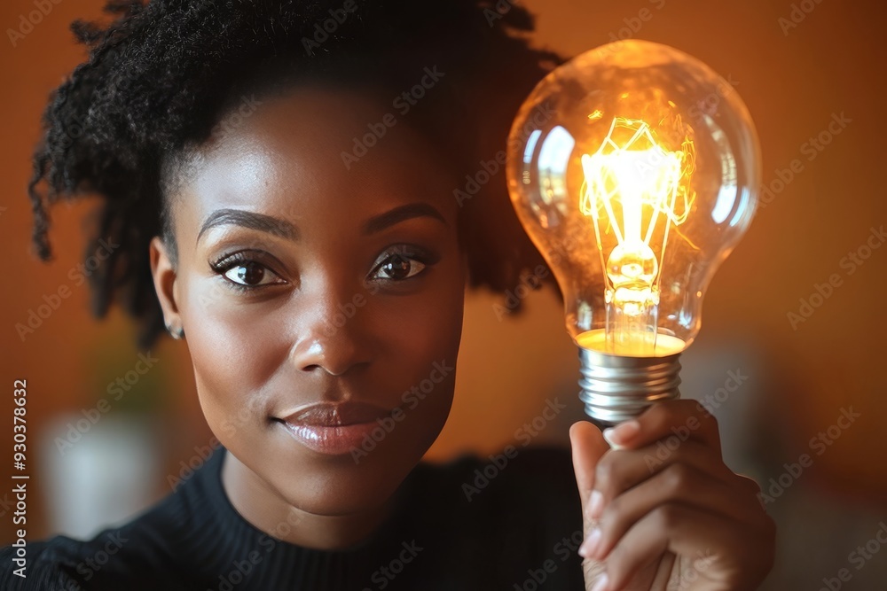 Confident woman holding a glowing lightbulb in a bright environment symbolizing empowerment creativity and the brilliance of new ideas Confident woman holding a glowing lightbulb in a bright environment symbolizing empowerment creativity and the brilliance of new ideas