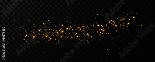 Golden sequins glow with many lights. Glittering dust. Luxurious background of golden particles.