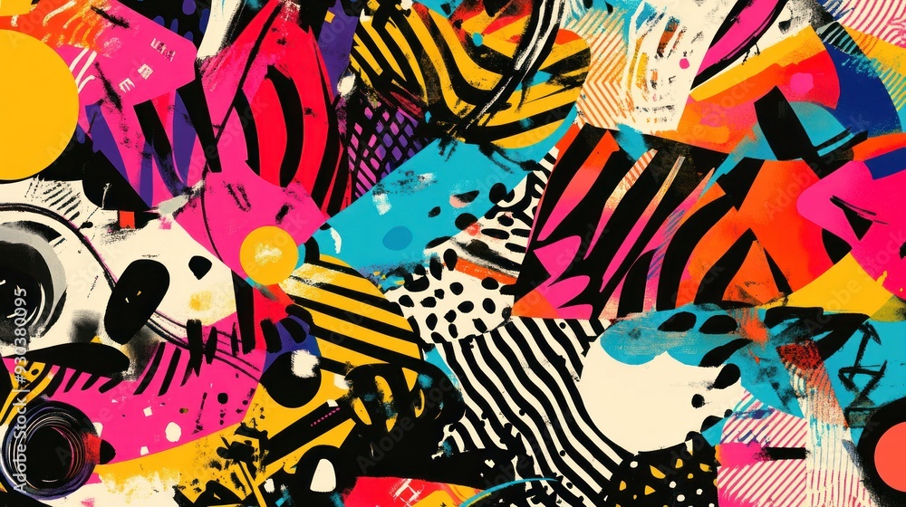 Fototapeta premium Abstract Collage with Vibrant Colors and Geometric Patterns