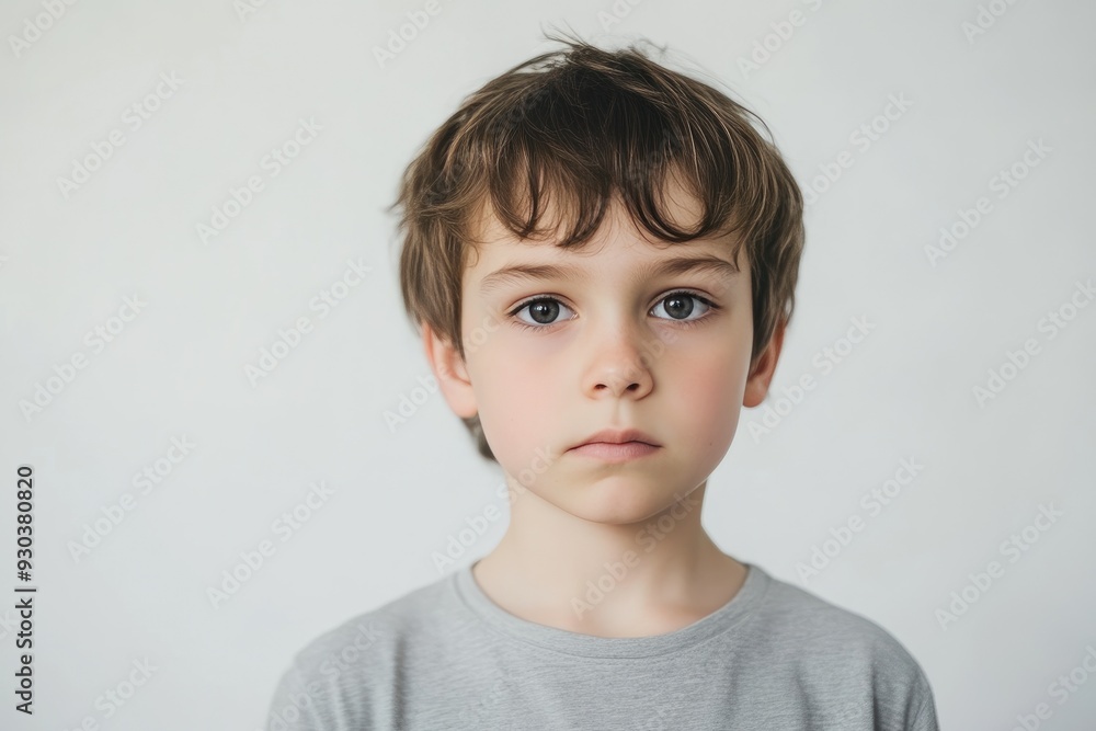 Portrait of a Sad Child Reflecting on Inner Struggles Against Plain Background Portrait of a Sad Child Reflecting on Inner Struggles Against Plain Background
