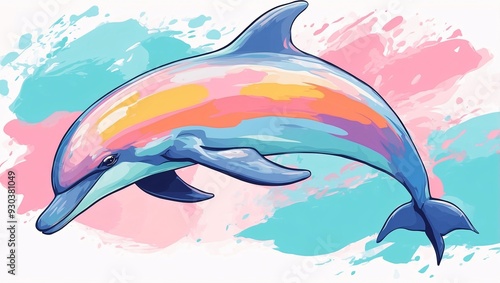 A playful dolphin jumping vector art illustration, white background, pastel colors, aesthetic vibe, by digital contemporary illustrators, glitch, color negative, liquify