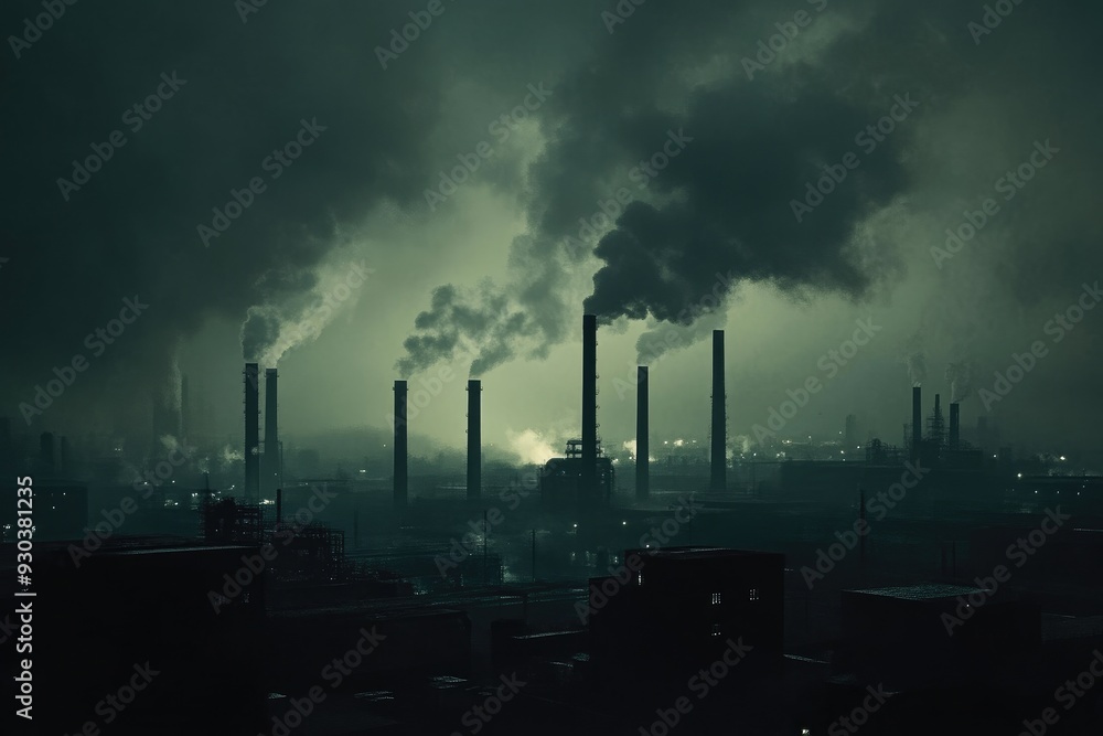 Pollution Crisis: Factory Chimneys Spilling Toxic Smoke Over City Pollution Crisis: Factory Chimneys Spilling Toxic Smoke Over City