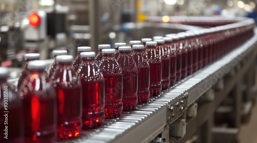 Wallpaper Mural ottles moving along a conveyor elt in a everage factory, highlighting automation in the food and drink industry. Torontodigital.ca