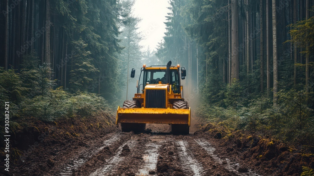 ulldozer clearing a path through dense forest, symolizing the power of heavy equipment in land development. ulldozer clearing a path through dense forest, symolizing the power of heavy equipment in land development.