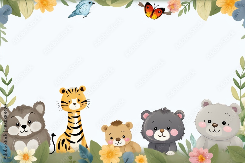 Fototapeta premium vector border template design with cute animals