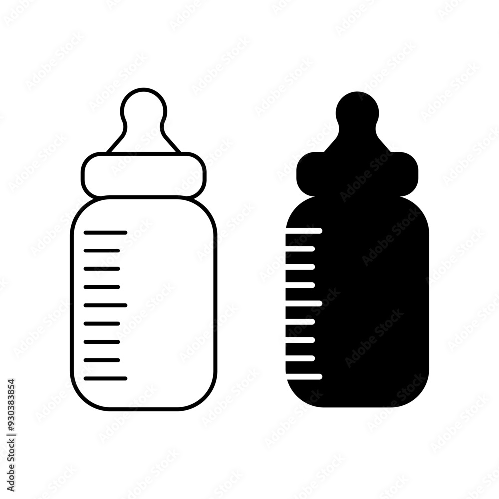 Baby bottle black and white flat vector icon design with editable ...