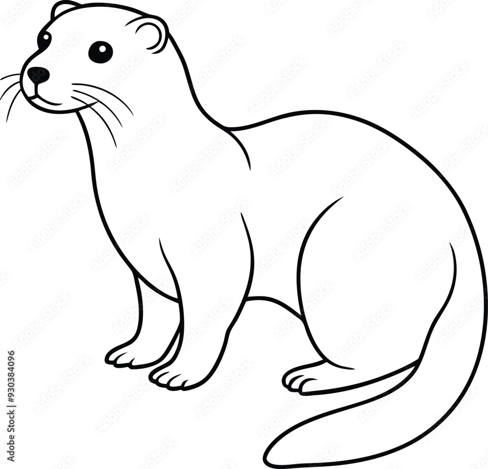 An outline illustration of an otter, floating on its back with its paws up, drawn with playful and smooth lines on a white background. An outline illustration of an otter, floating on its back with its paws up, drawn with playful and smooth lines on a white background.