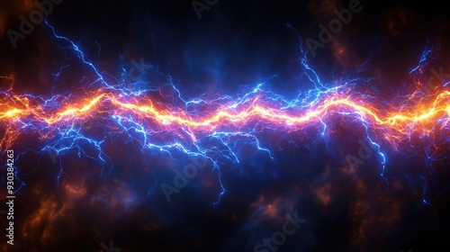 Abstract glowing electricity with blue and orange sparks
