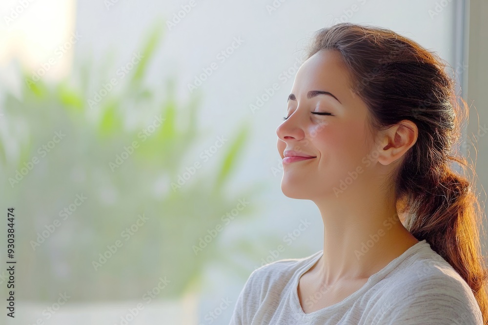 Young woman smiling softly enjoying the morning light in a peaceful natural setting embodying warmth contentment and the simple joys of life in a serene environment Young woman smiling softly enjoying the morning light in a peaceful natural setting embodying warmth contentment and the simple joys of life in a serene environment