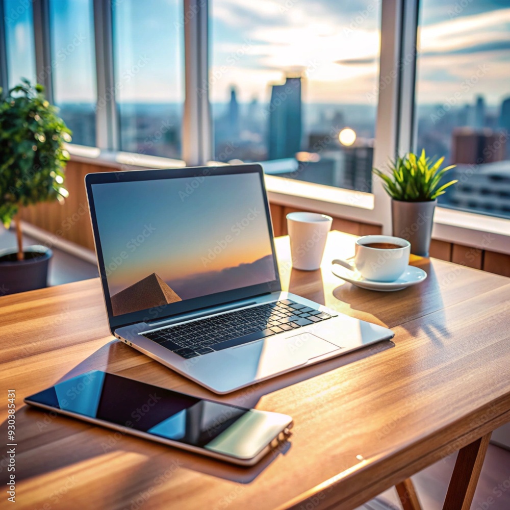 Modern and Organized Home Office Workspace Featuring a Laptop and Essential Tools Modern and Organized Home Office Workspace Featuring a Laptop and Essential Tools