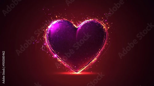 A glowing purple heart shape with sparkles and light effects on a dark background.