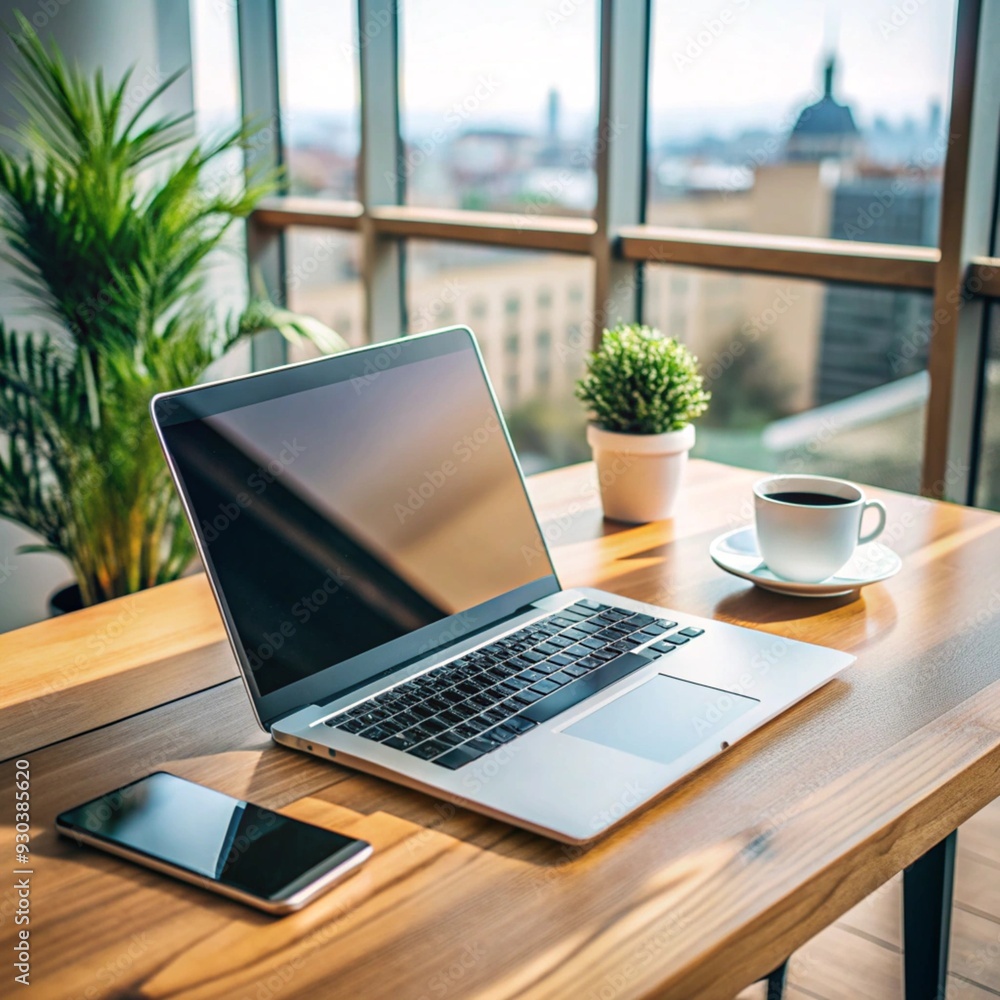 Modern and Organized Home Office Workspace Featuring a Laptop and Essential Tools Modern and Organized Home Office Workspace Featuring a Laptop and Essential Tools