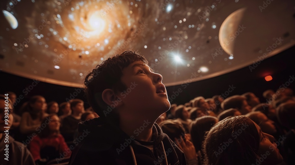 Child Marveling at a Planetarium Show: Awe-Inspiring Space Experience