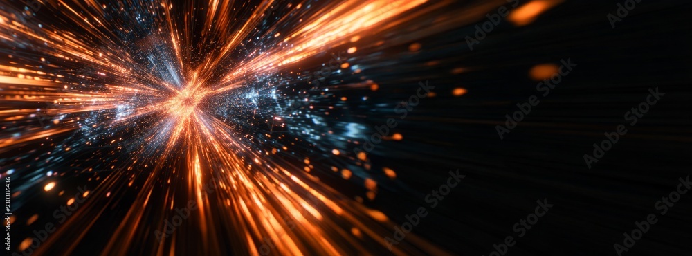 Obraz premium Explosive Burst of Vibrant Light Rays in Space