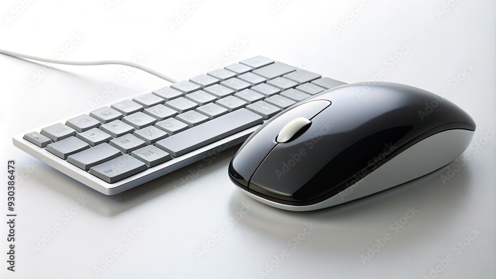 A sleek black computer mouse is hovered over a bright white keyboard with a subtle shadow, emphasizing the importance of precision and accuracy. A sleek black computer mouse is hovered over a bright white keyboard with a subtle shadow, emphasizing the importance of precision and accuracy.