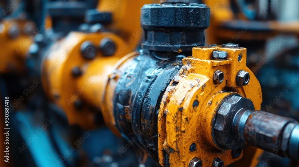 Close-up of a hydraulic system on a piece of heavy equipment, symolizing the power and control in machinery. Close-up of a hydraulic system on a piece of heavy equipment, symolizing the power and control in machinery.