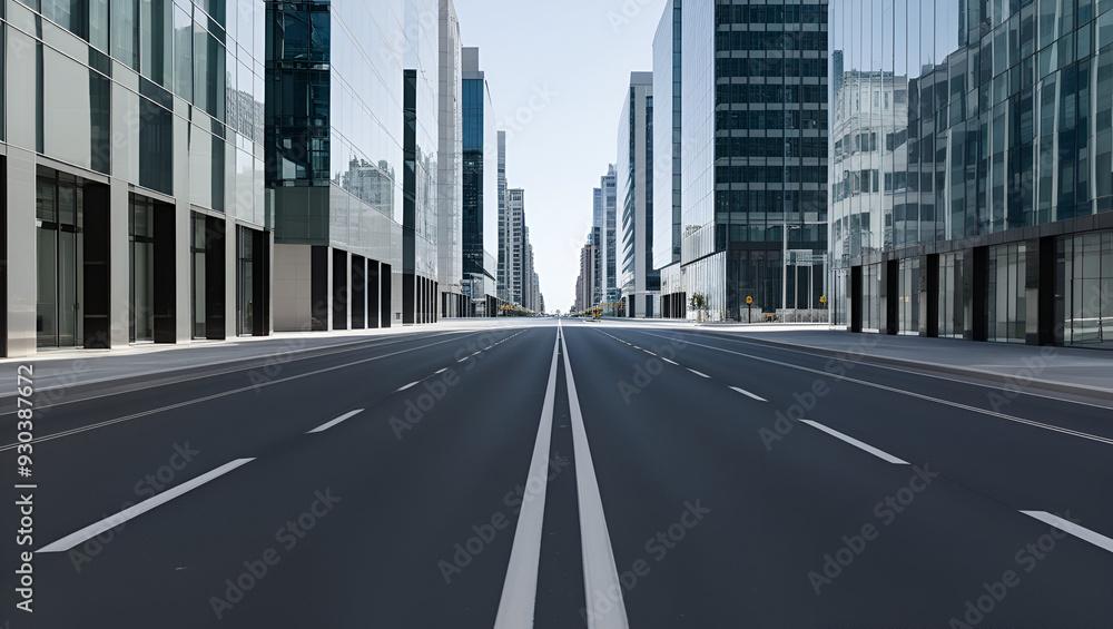 Obraz premium clean empty road on modern office buildings in a city