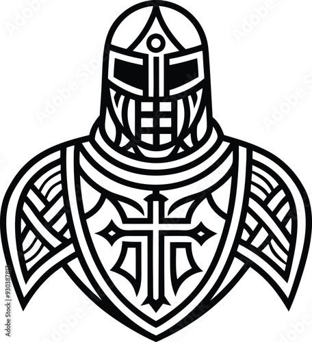  modern tribal crusader tattoo abstract line art illustration