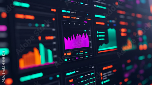 Dynamic Financial Data and Charts Displayed on a Computer Screen, Perfect for Business Presentations