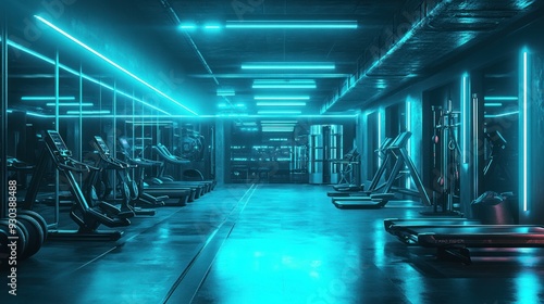 Modern Gym Interior with Neon Lights