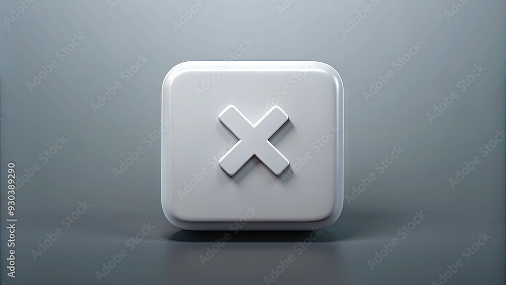 Obraz premium A small, white, square close button with an 'X' symbol in the center, on a clean gray background, awaiting a click to exit or cancel.