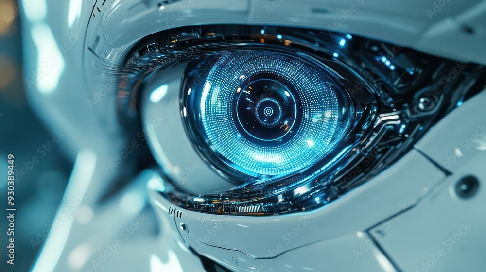 Close-up of a rootic eye scanning its environment, symolizing the advanced sensory technology in rootics. Close-up of a rootic eye scanning its environment, symolizing the advanced sensory technology in rootics.