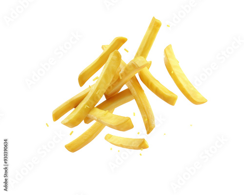 A pile of crispy golden french fries on a transparent background.