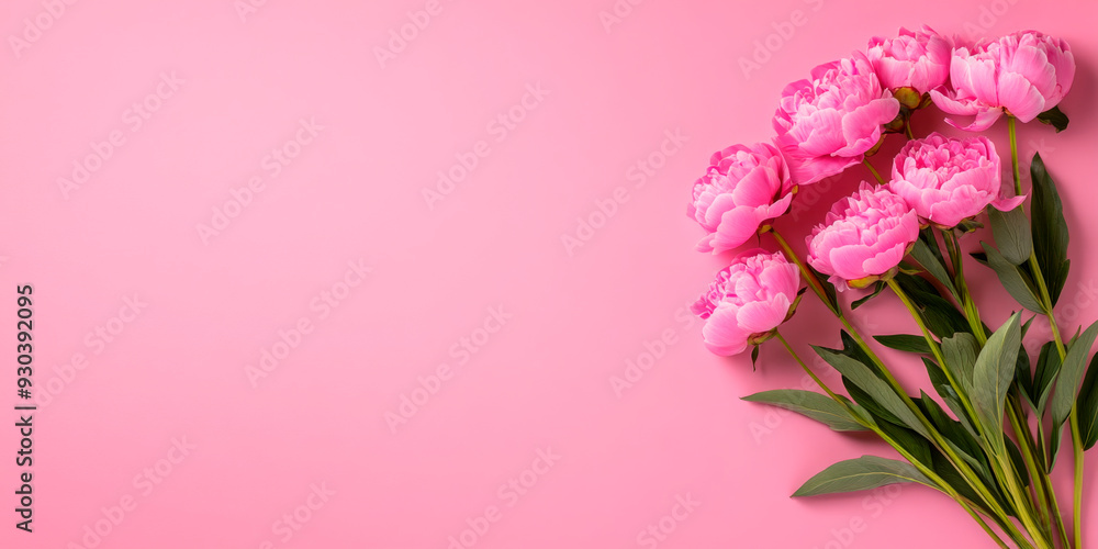 Pink peonies on a soft pink background, ideal for floral themes, Mother's Day promotions, or eco-friendly campaigns targeting home decor and wellness industries Pink peonies on a soft pink background, ideal for floral themes, Mother's Day promotions, or eco-friendly campaigns targeting home decor and wellness industries