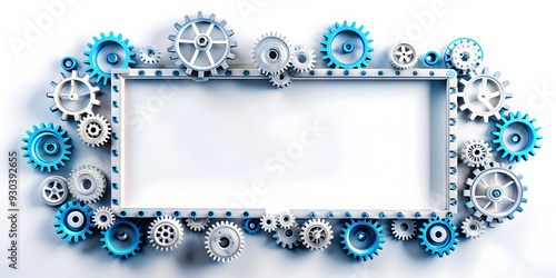 3D AI Driven Automation Border Frame - Precision Engineering Concept with Gears and Digital Patterns on White Background