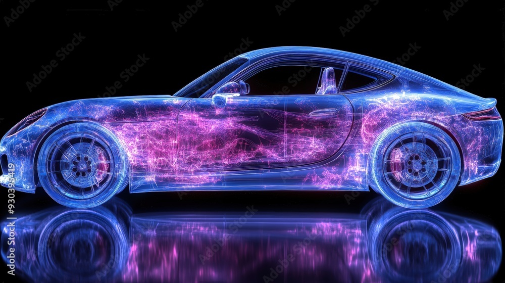 Fototapeta premium Futuristic glowing sports car with neon energy effect