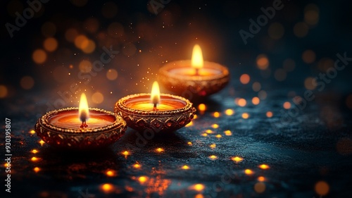 lit diwali decorative oil lamps glowing on floor