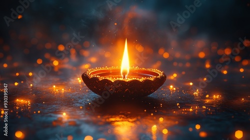 lit diwali decorative oil lamp glowing with dark background