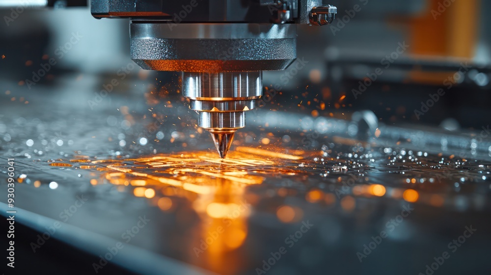 CNC machine engraving text into a metal surface, representing the versatility of CNC technology. CNC machine engraving text into a metal surface, representing the versatility of CNC technology.