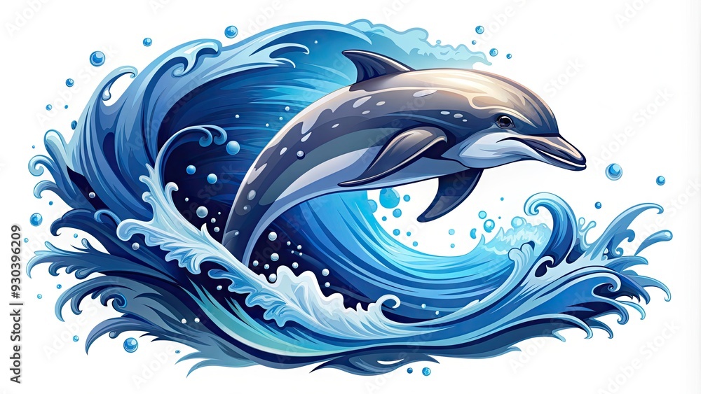 A stylized illustration of a leaping dolphin forms the centerpiece of a modern logo design, surrounded by abstract waves and splashes in shades of blue and white. A stylized illustration of a leaping dolphin forms the centerpiece of a modern logo design, surrounded by abstract waves and splashes in shades of blue and white.