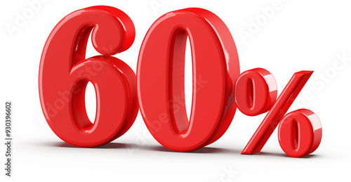 60 percent off sale red number 3d render