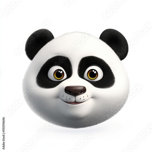 A cheerful panda face with expressive eyes and playful demeanor against a bright white background