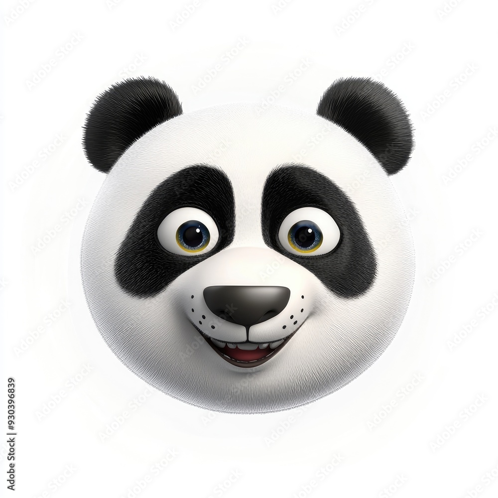 Naklejka premium A cheerful cartoon panda face radiating joy and playfulness in a minimalist design