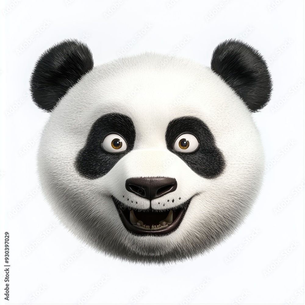 Naklejka premium A cheerful panda face with playful expression against a clean background