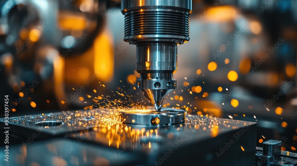 CNC milling machine creating a complex part from a metal lock, focusing on precision and efficiency in production. CNC milling machine creating a complex part from a metal lock, focusing on precision and efficiency in production.