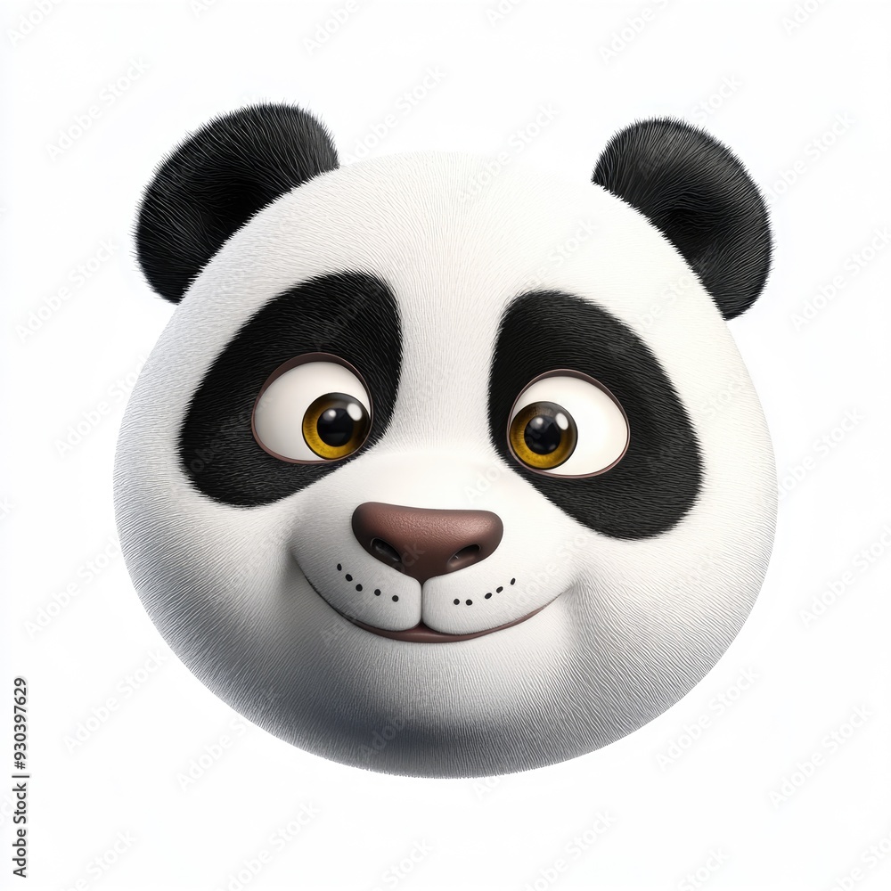 A cheerful cartoon panda with bright eyes and playful expression against a white background A cheerful cartoon panda with bright eyes and playful expression against a white background