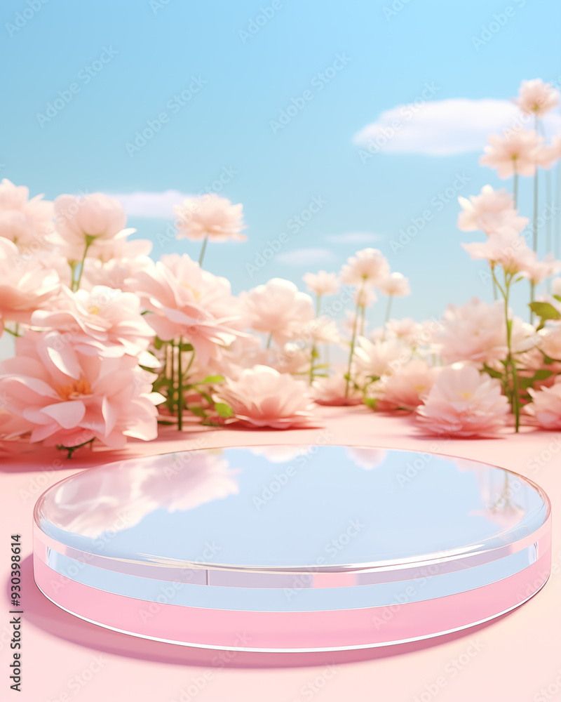 Product display podium Romantic pastel tones, beautiful and decorated with flowers. Product display podium Romantic pastel tones, beautiful and decorated with flowers.
