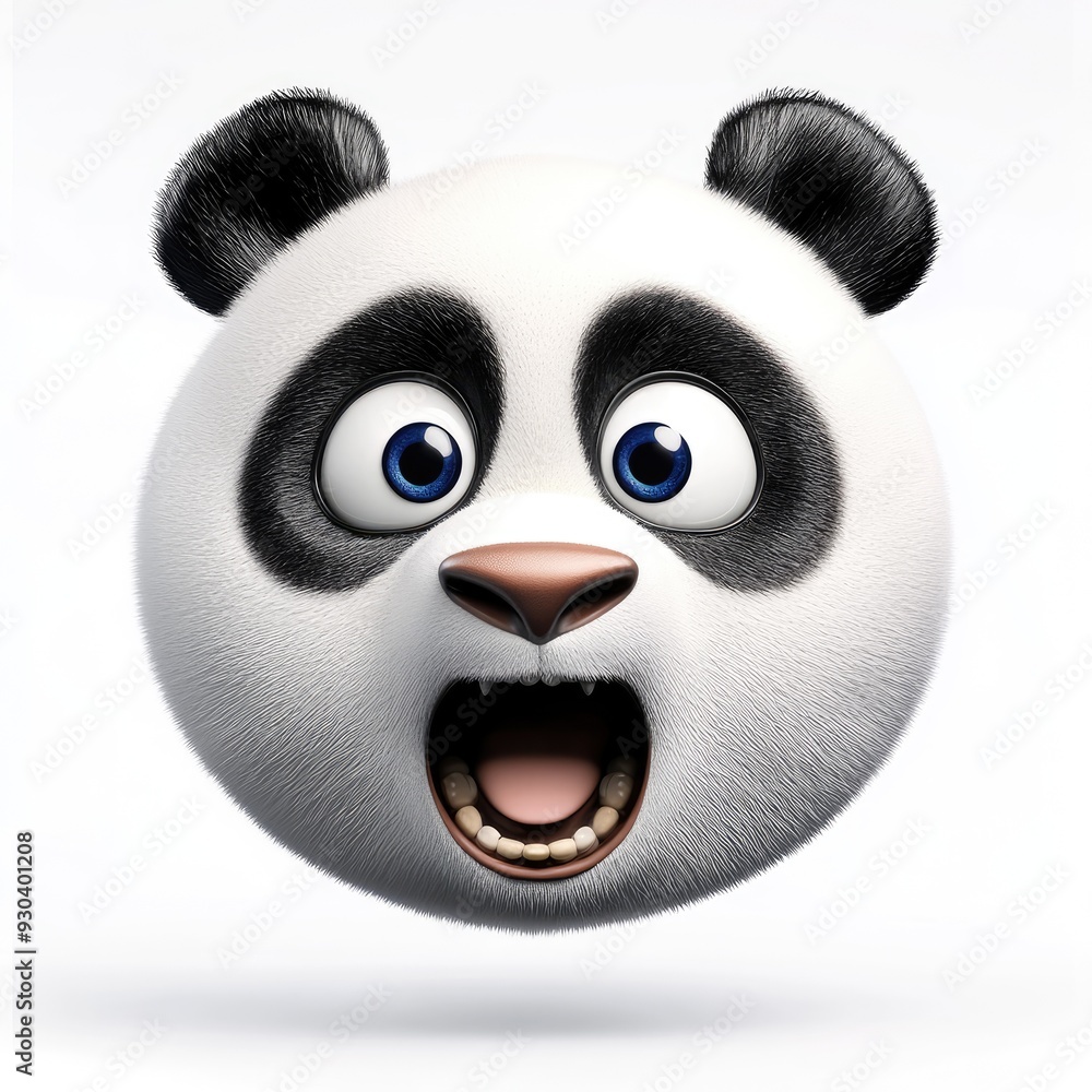 Fototapeta premium Surprised panda with big eyes and animated expression on a soft white background