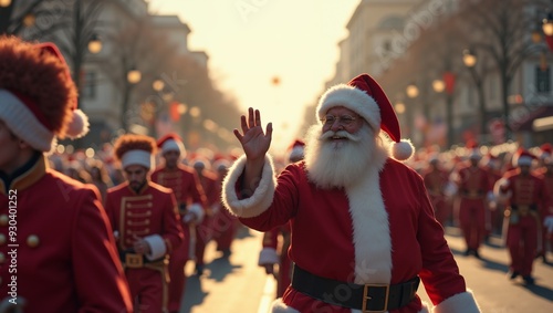 Santa Claus Waving in Christmas Parade.