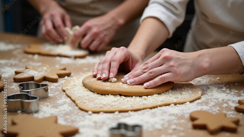 Woman Making Gingerbread Cookies, Cooking table, kneading dough Woman Making Gingerbread Cookies, Cooking table, kneading dough