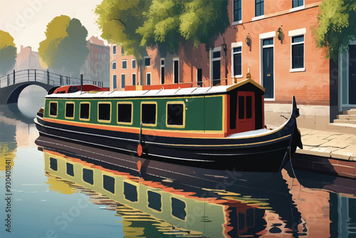 BIRMINGHAM, WEST MIDLANDS, UK - JUNE 25, 2017: A waterside view along the Birmingham Canal Navigations, part of a network of cana