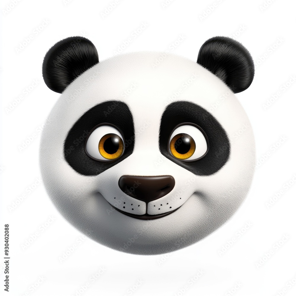 Fototapeta premium A charming panda face with bright eyes in a playful, cartoonish design