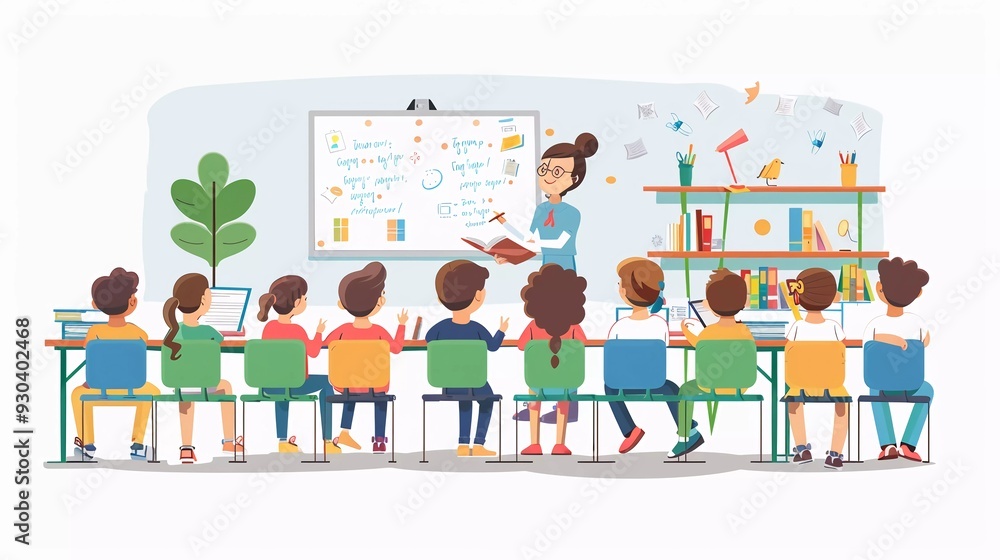 a teacher that teach childs in classroom flat illustration design a teacher that teach childs in classroom flat illustration design
