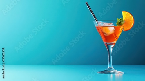Refreshing cocktail in a glass with ice and orange slice, perfect for summer vibes and party celebrations.