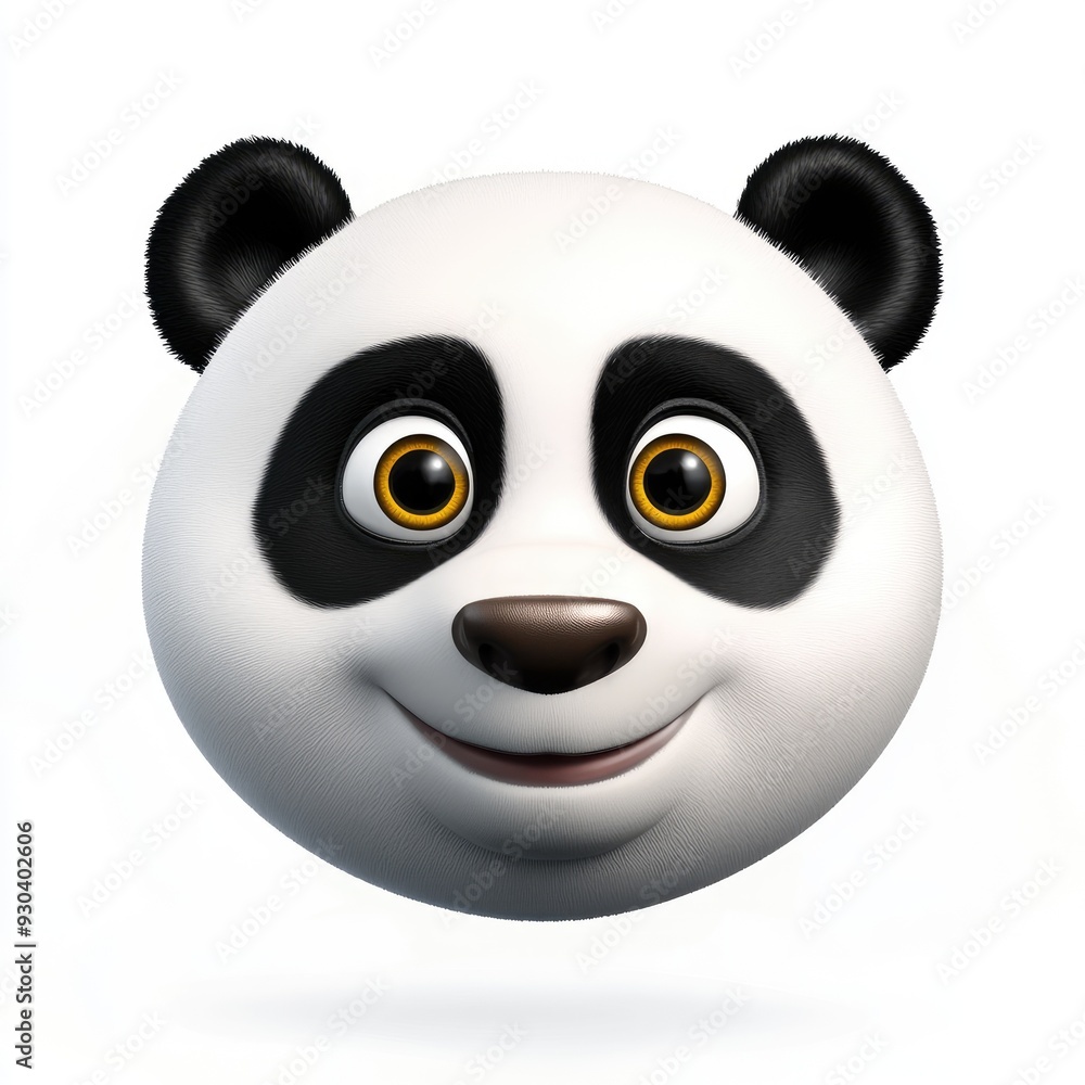 Fototapeta premium Playful panda character with cheerful expression, set against a bright white background